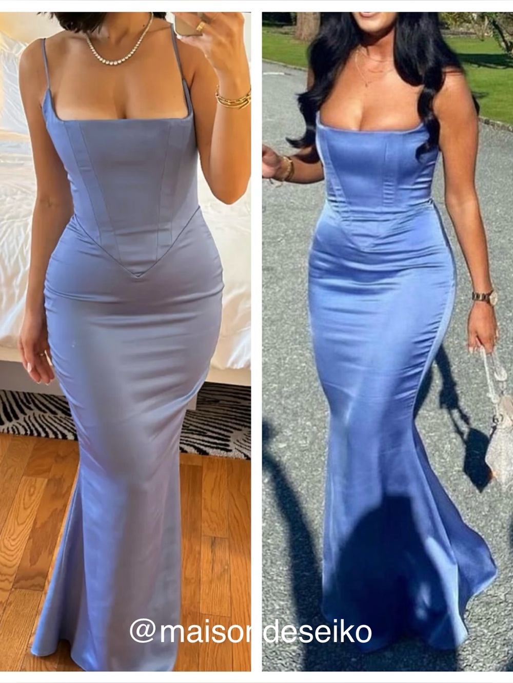 House of CB Maxi Dress Blue Satin Olivette Corset Sleeveless Wedding Guest sz S